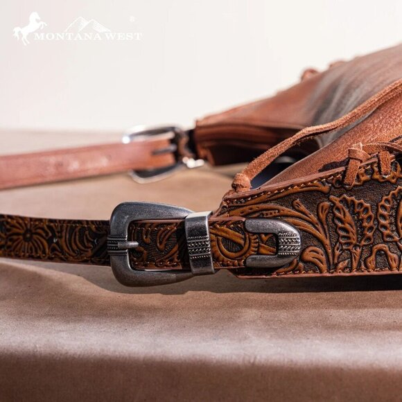 Montana West Floral Tooled Concealed Carry Hobo - Picture 4 of 5
